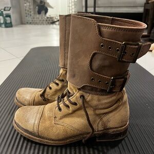 ALL SAINTS DAMISI Tan Leather Military Combat Boots, Size EU 37 / US 7